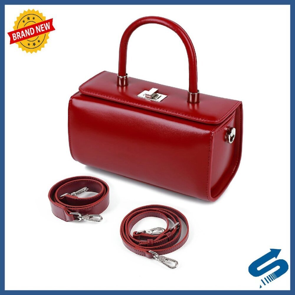 Genuine Leather Crossbody Bag Adjustable Straps Structured Box Design